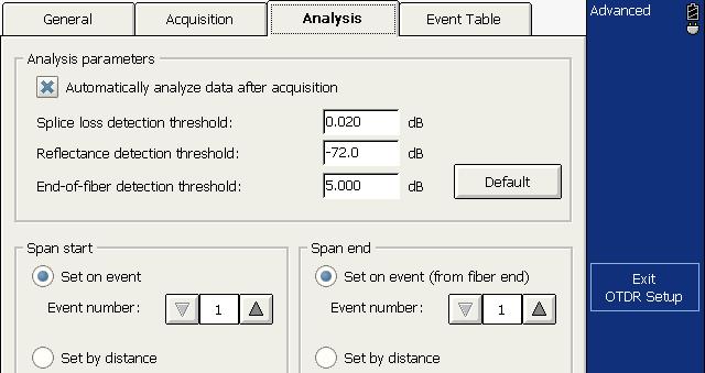Analyzing Traces and Events Setting the Analysis Detection Thresholds To set the analysis detection thresholds: 1. From the button bar, press OTDR Setup. 2.