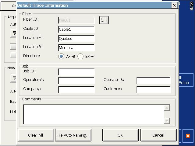 Preparing Your OTDR for a Test Naming Trace Files Automatically 7. Press File Autonaming to set up the trace file name options. 8.