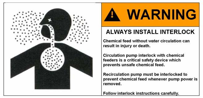 WARNING NOTIFICATIONS WARNING REGARDING CIRCULATION PUMP INTERLOCK If concentrated Chlorine and Acid are combined, chlorine gas is released.