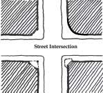 interest in the district. Typical building configurations at street intersections that emphasize corners.