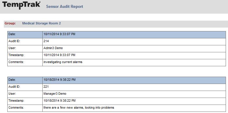 APPENDIX Sensor Audits Displays any audits performed during a designated time frame Report can