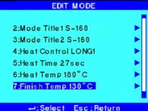 Edit heater mode Edit or change the tube heater state stored in the heater mode.