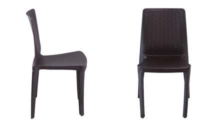 BROWN TEAKWOOD Stackable monoblock chair moulded in virgin polypropylene. Backrest with an attractive rattan design.
