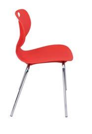 RED ORANGE BLOOM is a stackable chair with seat moulded in tough virgin polymers and legs of stainless steel.