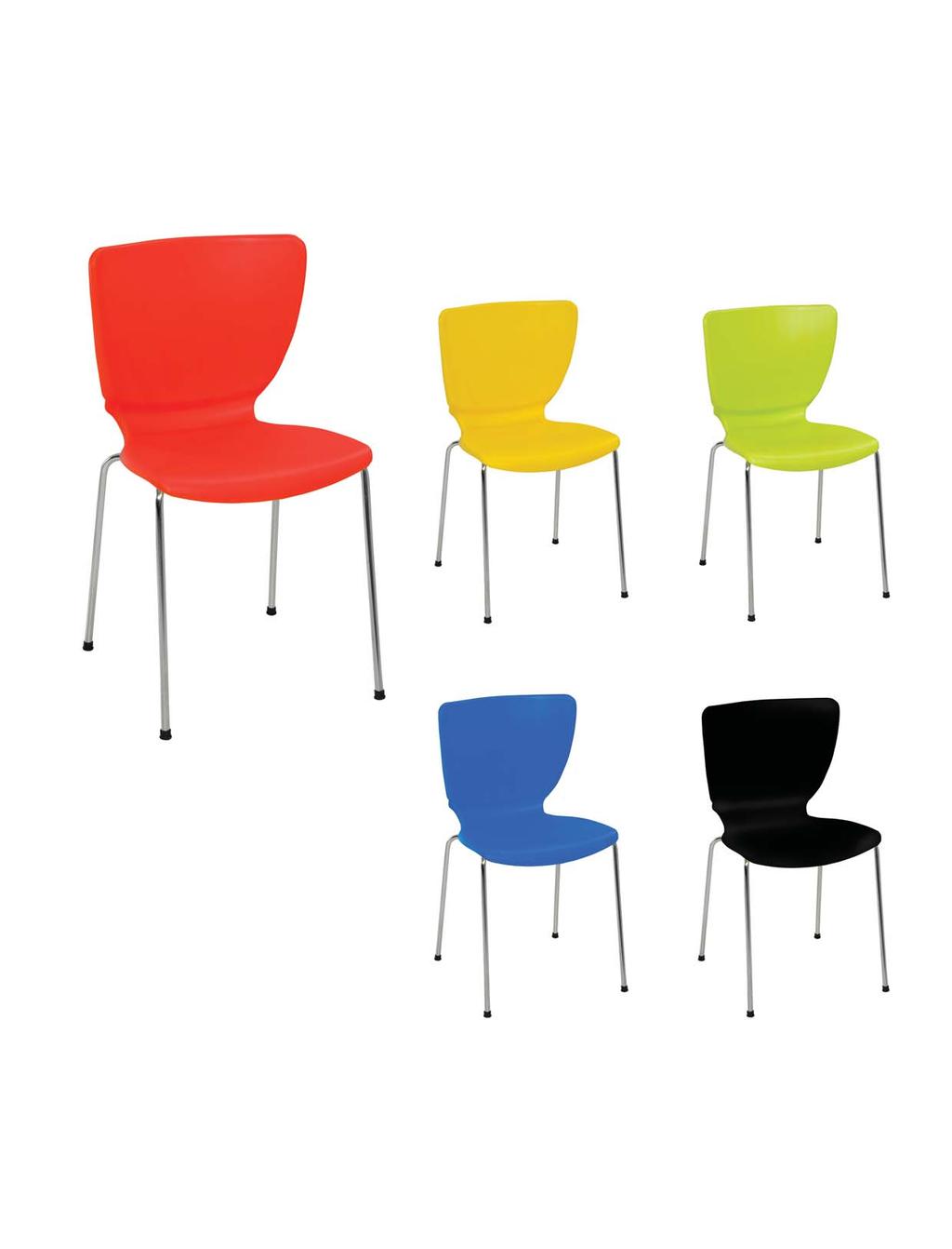 SIENA YELLOW FLUORESCENT GREEN RED BLUE BLACK SIENA is a stackable chair with seat moulded in tough virgin polymers and legs of stainless steel.