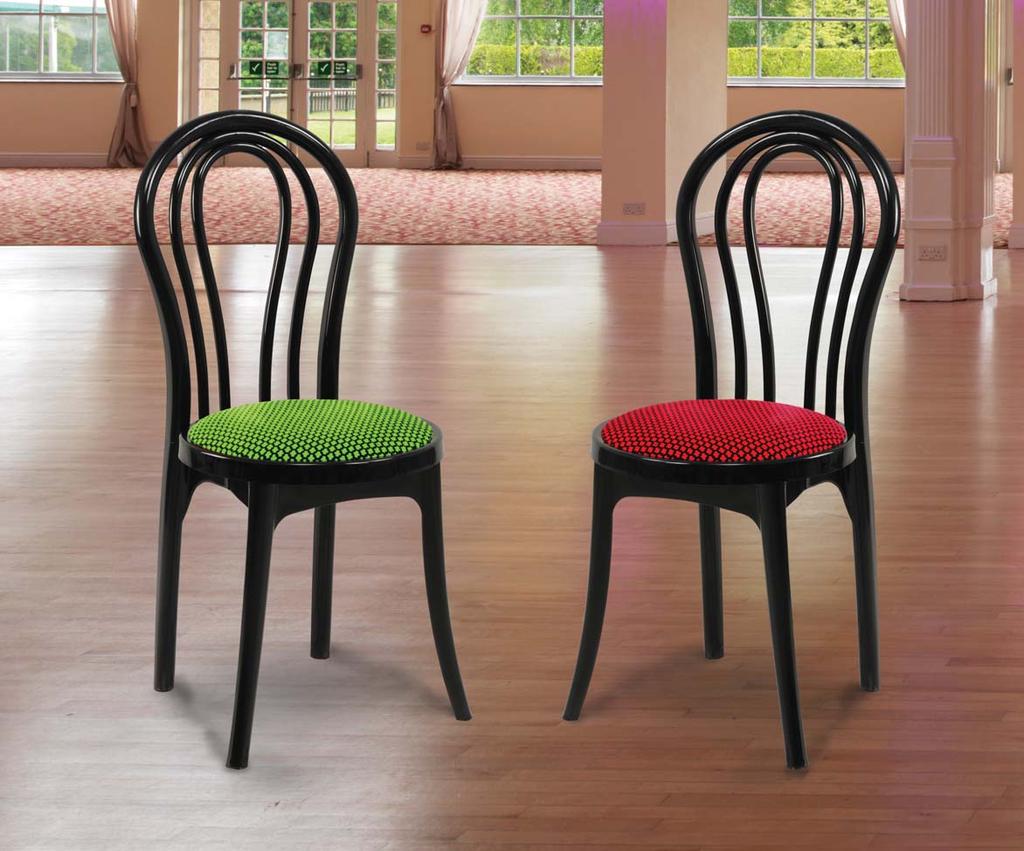 BEAUTY D E L U X E HIGH GLOSS LACQUER FINISH Armless high back designer Plastic Chair in high gloss lacquer finish in a variety of colours with different cushion