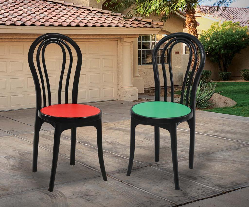 Armless high back designer Plastic Chair with solid round seat and smooth rounded back rest. The strong and sturdy BEAUTY SUPER chair is available in various colours.