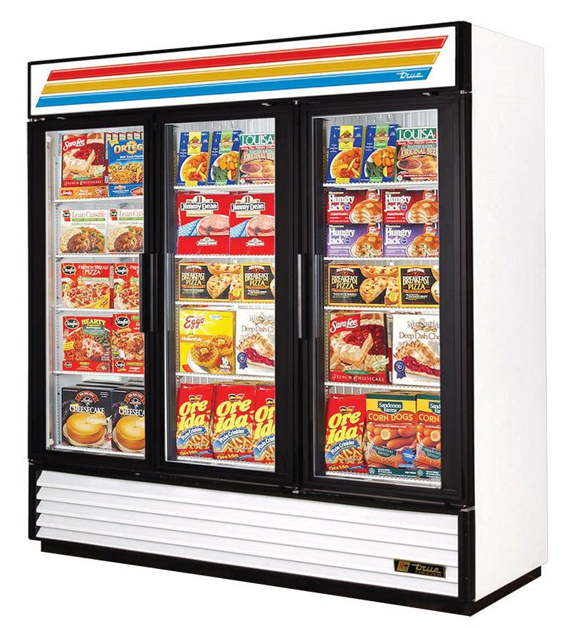 This glass door merchandiser freezer features bright and even LED lighting to showcase your products more vividly than fluorescent lights.