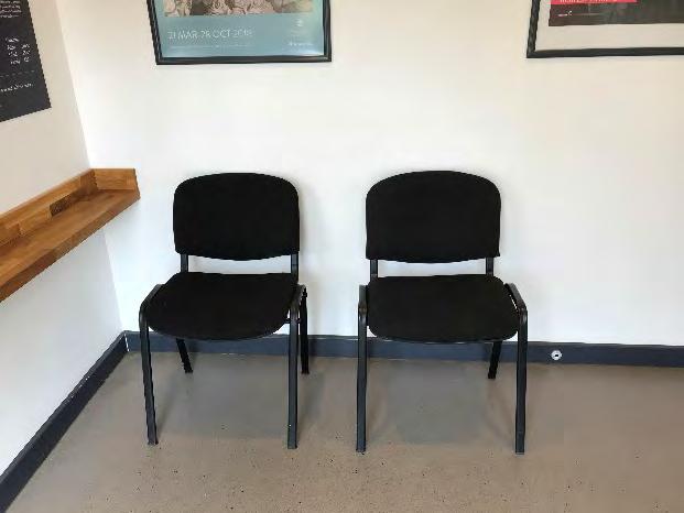 The chairs are not permanently fixed. No armrests. Maps and information leaflets available from the counter.