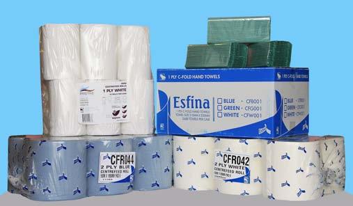 2ply 2 CENTRE FEED ROLLS WHITE 450 sheets 2ply 6 CENTRE FEED ROLLS BLUE 450 sheets 2ply 6 CENTRE FOLD HAND TOWELS 1ply 2640