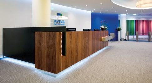 Reception seating and coffee tables are also made by HANDS, thus offering a complete reception design package. HANDS Bespoke Furniture The Reception AVIVA Investors.