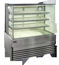 HEATED DISPLAY CABINETS - SQUARE GLASS Square profile heated cabinet designed for the display of pies, sausage rolls & similar pre-heated products Adjustable thermostat between 30 C & 90 C with