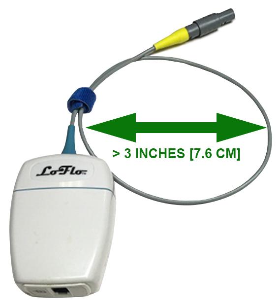 10.3.4 LoFlo CO2 Sensor - Sidestream Shown below is the proper cable management of the LoFlo CO2 Sensor: Always coil the cable in the direction of the natural cable coil, greater than 3 inches [7.