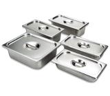 Accessory Pan/lid set with 5 heavy-gauge stainless steel commercial pans and lids -