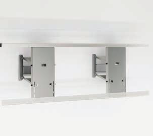 The diagonal adjustment has a single motor with two cross braces allowing a cabinet to move down by 430mm and forward by