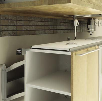 The diagonal adjustment has twin motors with two cross braces allowing cabinets to move down by 430mm and forward by