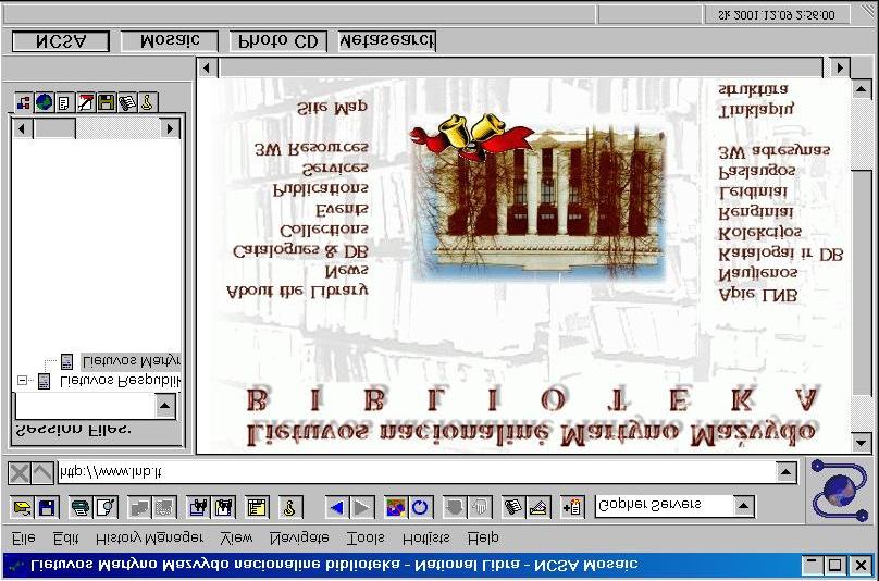 browser). Pirmąją hipertekstinės informacijos peržiūros programą naršyklę Mosaic (10 pav.), 1993 metais Ilinojaus universitete (JAV) sukūrė Marcas Andreessenas ir Ericas Bina.