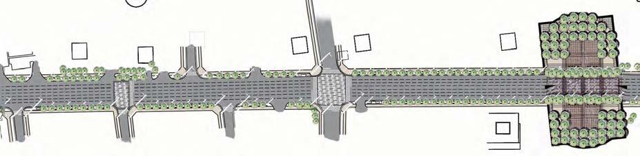 Once the subway is built and the ultimate lane deployment can be implemented, the excess roadway width can be allotted to any of the street functions, but most likely to either the bicycle lanes or