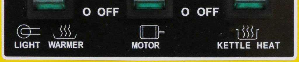 KETTLE MOTOR SWITCH Two position, ON/OFF lighted rocker switch - supplies power to the kettle agitator motor.