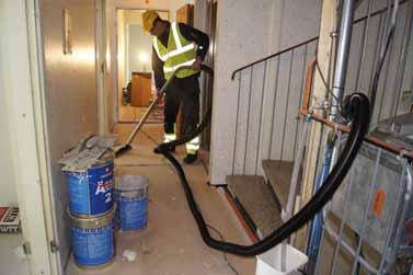 In a common building site cleaning work, and when heavier particles are cleaned the recommended maximum length for D. 50mm suction hose is 20m. - Temporarily the D.