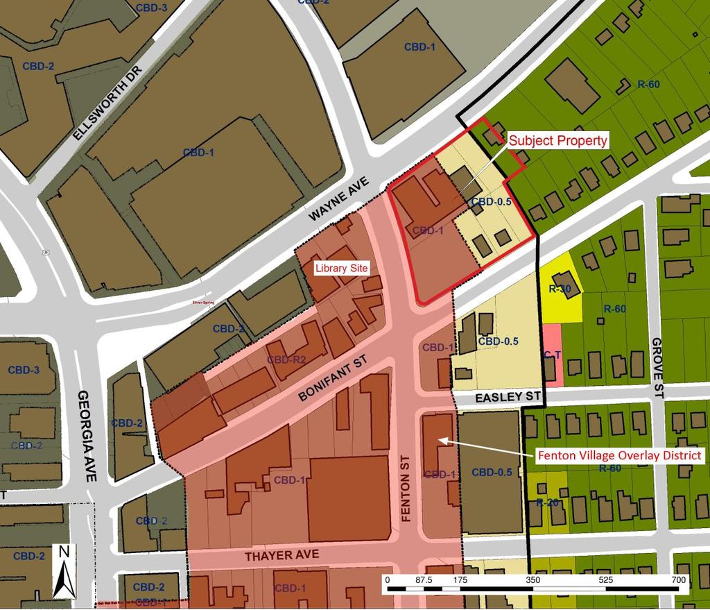 This allows higher densities to be concentrated on the portion of the site that is closer to downtown Silver Spring and lower densities to be closer to the existing one-family neighborhoods to the