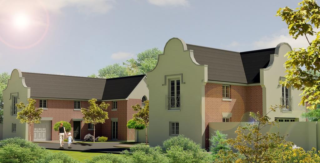 1 Plots 7 and 8 are handed each side of the turning head, both have render and brick elevations with clay tile roofs, dormer windows and rendered Dutch gables creating symmetry to the frontage.