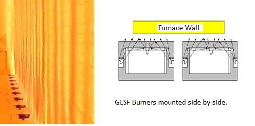 Figure 4: Zeeco s GLSF Min-Emissions Flat Flame Burner. As shown on the left, the GLSF burner in operation with no flame rollover or flame interaction issues.
