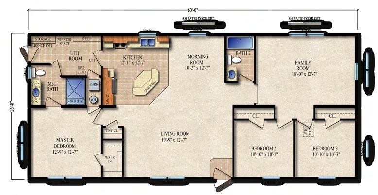 Cedar Knoll MODEL # 6028-609 1,600 SQ FT 3 BEDS 2 BATHS * The Cedar Knoll is a name that represents one of our best-selling