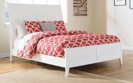 B592 Langlor (Signature Design) Crisp white bedroom made with hardwood solids and paint grade MDF Basic panel footboard or step up storage footboard available Vinyl wrapped drawer boxes