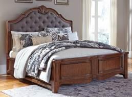 pulls have pierced back plate with look of a worn antique Drawers have finished interiors and ball bearing side guides Beds available: King Panel Bed (56/58/97) King Upholstered Bed