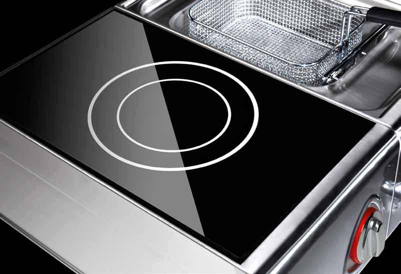 // INDUCTION USE For cooking in suitable induction pans or those with a stainless steel bottom. No pots with aluminium, glass or earthenware bottoms can be used.