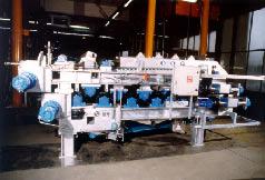 C Double belt press filter designed for dewatering of fibrous products or primary/mixed fibrous sludge.