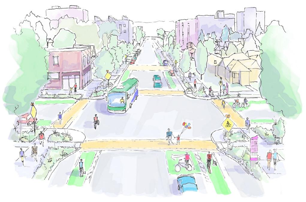 Easy-to-cross arterial streets that balance functionality as both commuting corridors and neighborhood streets Continued