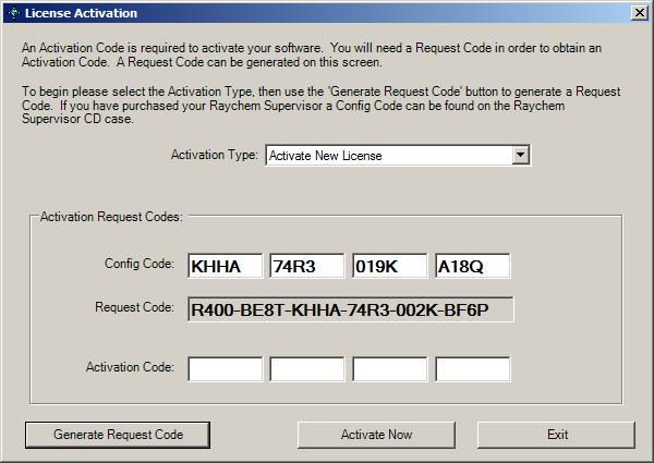 Figure 16-1 License Activation Once you have the Request Code, you can use it to get an Activation Code from Pentair. To activate using the Internet, go to the Pentair Website at www.pentairthermal.