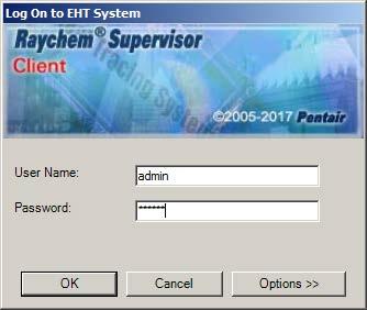3.4.1 USER LOGIN In order to use Raychem Supervisor Client, you must log in to the Raychem Supervisor Master server.
