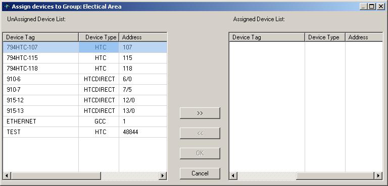 7.3.4 ASSIGNING DEVICES TO A GROUP To assign devices to a group: 1. In the Client s main window, use the System drop-down menu and select Plant Documentation, then Group. 2.
