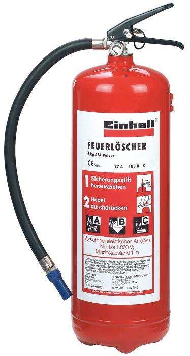 ABC Pressurized Fire Extinguisher EPC 6 E Supplied with gauge and bracket. The 6 kg fire extinguisher is tested and approved according to the present standard EN 3 regulation.