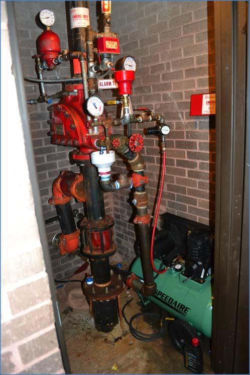 WET OR DRY FIRE SPRINKLER RISER PIPES Fire sprinkler riser pipes are usually near outside walls and may have holes drilled through the walls for pipe penetrations.