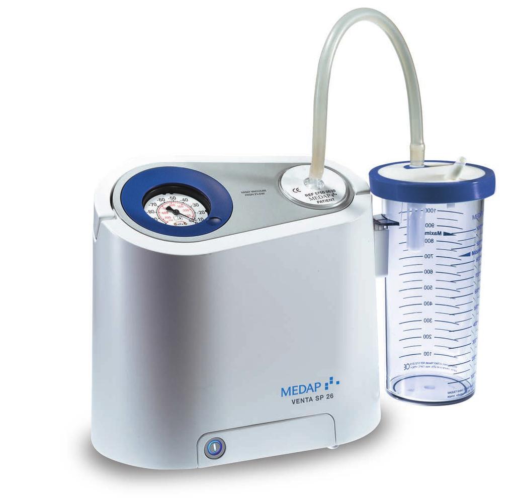 MEDAP VENTA SP 26 The powerful VENTA SP 26 offers a high suction capacity for noticeably quiet suction drainage of blood, secretion, vomit and serous liquids from both natural and artificial openings
