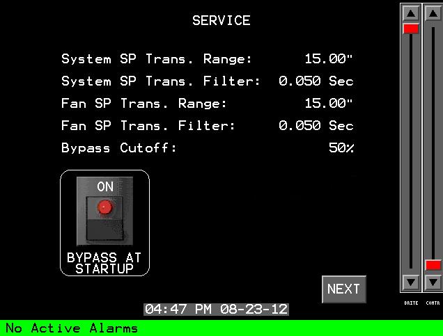 Service Screen Touch any value to bring up a numerical entry pad. The following are descriptions of the parameters on this page (also see Sequence of Operations, pg. 13): a. System SP Trans.