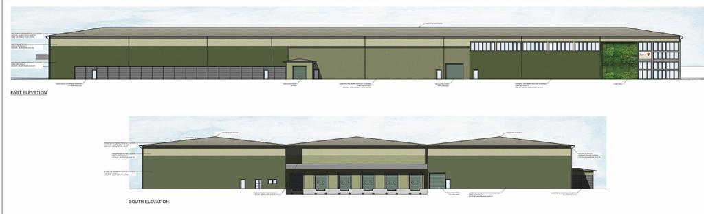 The Proposed Scheme... Figure 4: Proposed building elevations. The packhouse will be 144m long and 97.5m wide positioned perpendicular to Redwall Lane and with a ridge height of 11.8m.