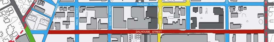 Banner Streets, Dalhousie and Colborne Streets, are the main vehicular routes through the downtown core.