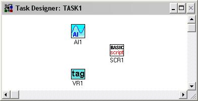 ). 7.2 pav. Naujo virtualaus TAG sukūrimas 3. TASK1 lange įterpkite AI bloką, BasicScript bloką ir TAG bloką (7.3 pav.