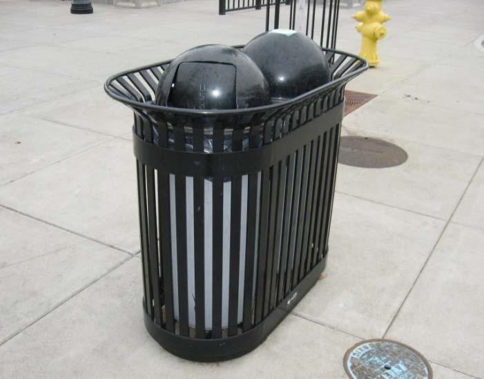 from metal (such as benches, trash containers, and planters). DG 1.3.