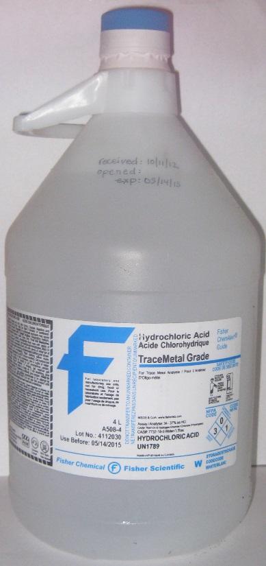 Cleaning Materials Acid Rinses (metals, inorganic analytes) Reagent-grade hydrochloric acid 10% HCL Use for all non-stainless steel