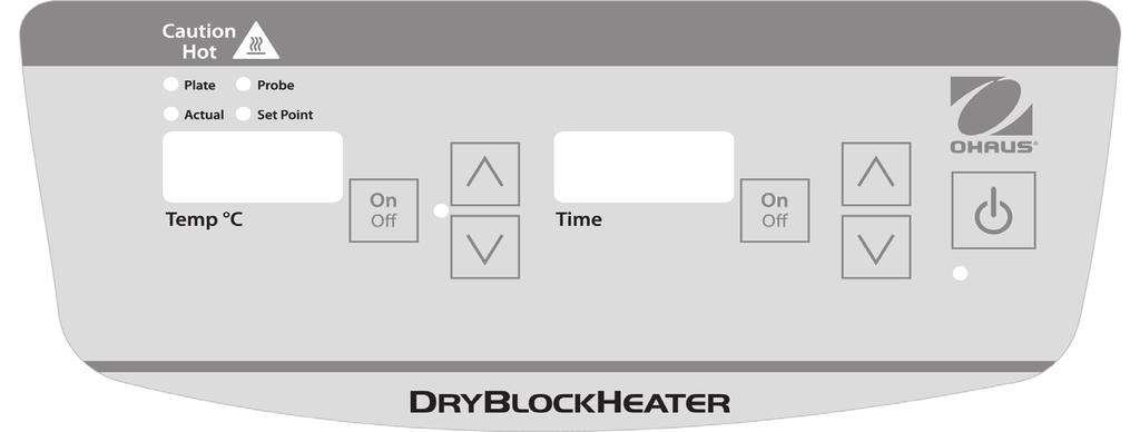 B. G. I. C. E. D. F. A. Digital Dry Block Heater Control Panel H. J. The front panel of the Dry Block Heater contains all the controls and displays needed to operate the unit. A. Standby button/standby indicator light: The standby indicator light will illuminate when the unit is plugged in.