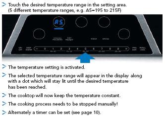 Sensor Cooking Details Option A continued Touch the desired temperature range in the setting area, e.g. A5 The temperature setting is activated.