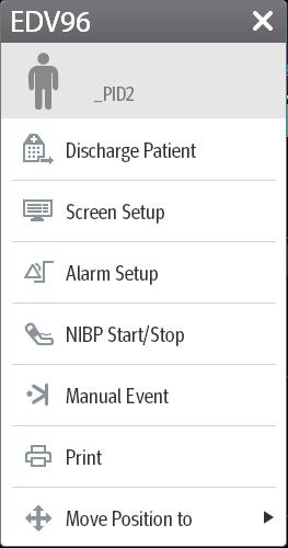 1. System menu Select to access a drop down menu for advanced operations. 2. Hospital information and system alarm messages Displays the hospital information and system alarm notifications.