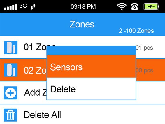 Adding a Sensor to a Zone Choose a Zone and press OK. While Sensors is selected, press OK again. A newly created Zone will be empty until accessories are added to it.