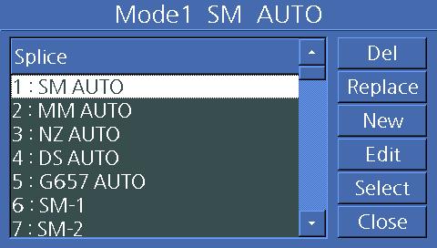 Selection of a splice mode Select the most appropriate splice mode depending on the type of the fibers to be spliced. 1 In ready status, press MENU or touch MENU icon on the screen to call menu.